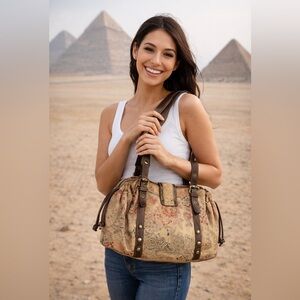 Sharif Satchel Tapestry Leather Bag Floral w pouch set